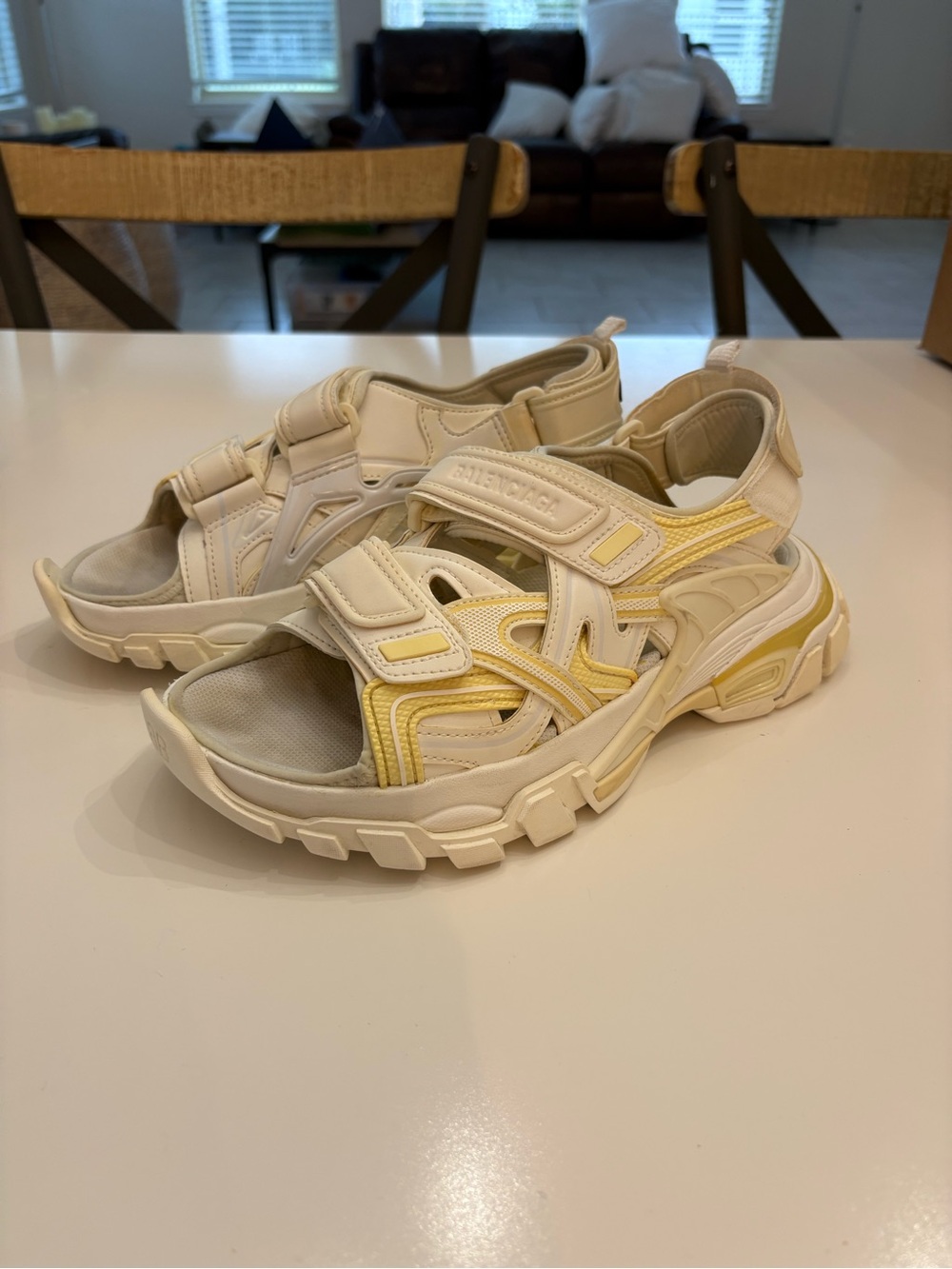 Balenciaga Track Sandals Cream Yellow Chunky Sport Sandals Size 37 US 7 - Picture 3 of 13